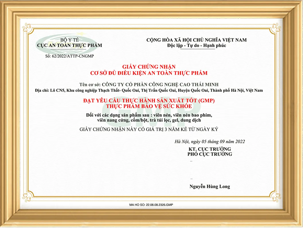 Giấy chứng nhận cơ sở đạt GMP - Cục An toàn thực phẩm