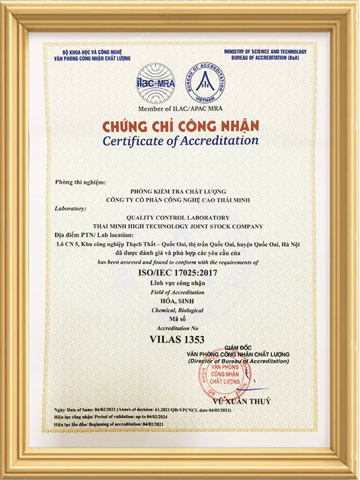 Chứng chỉ công nhận ISO/IEC 17025:2017 - VILAS 1353